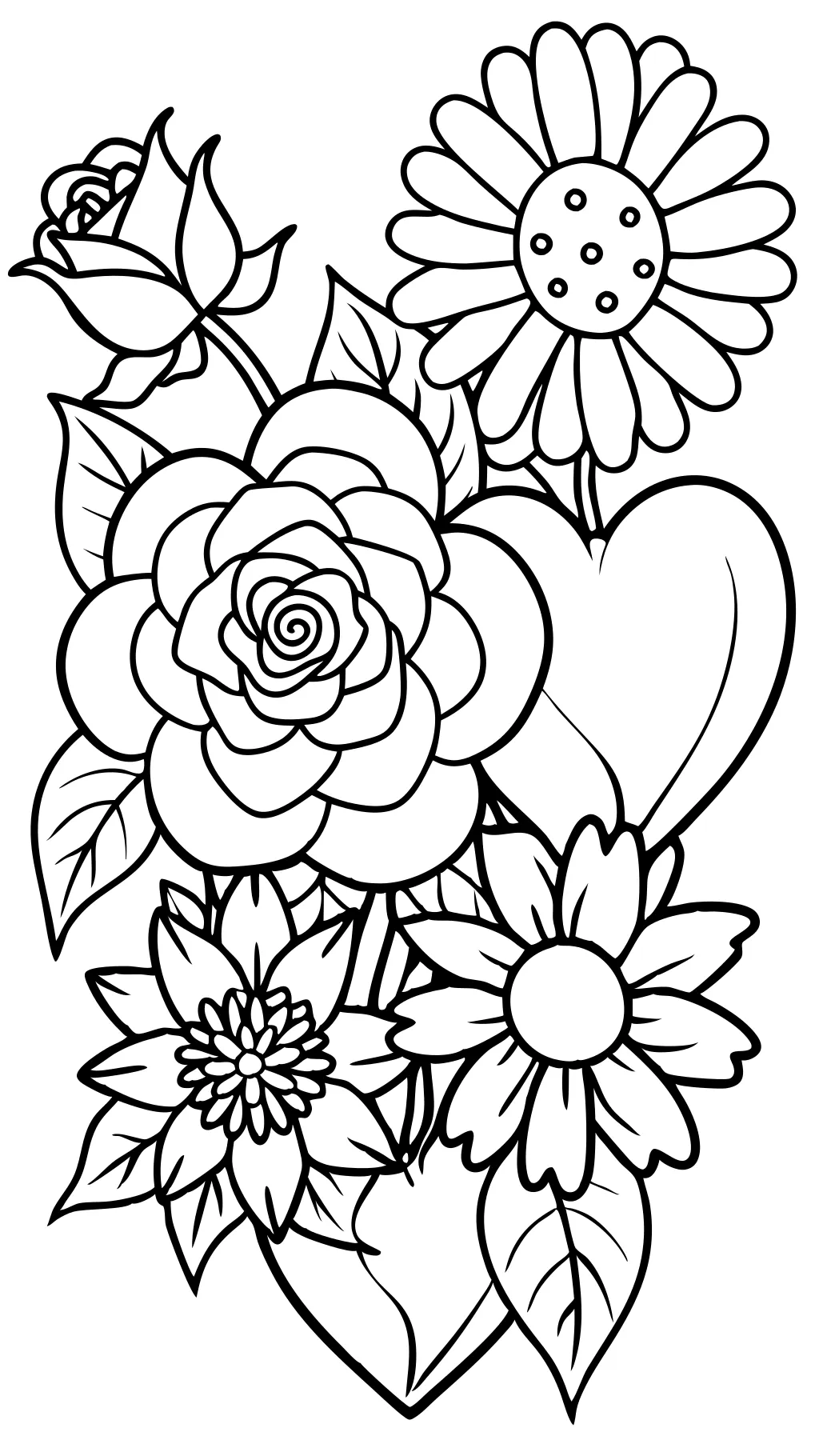 coloring pages flowers and hearts